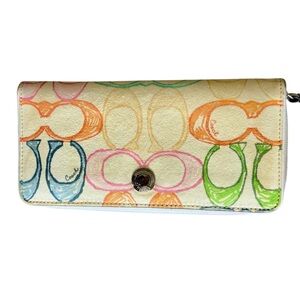 Coach Hampton Scribble Multicolor Zip Wallet Cloth 8 in